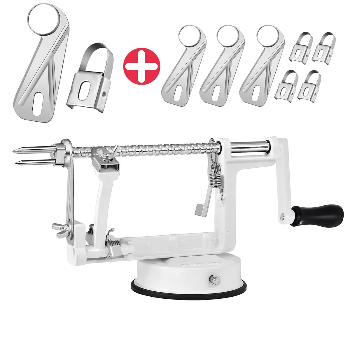 Apple Peeler, Slicer Corer Potato Peelers 3 In 1, Stainless Steel Heavy Duty Suction Cup Base And 7 Extra Blades (Red)