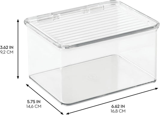 iDesign Plastic Stackable Hinged-Lid Storage Box, Clear