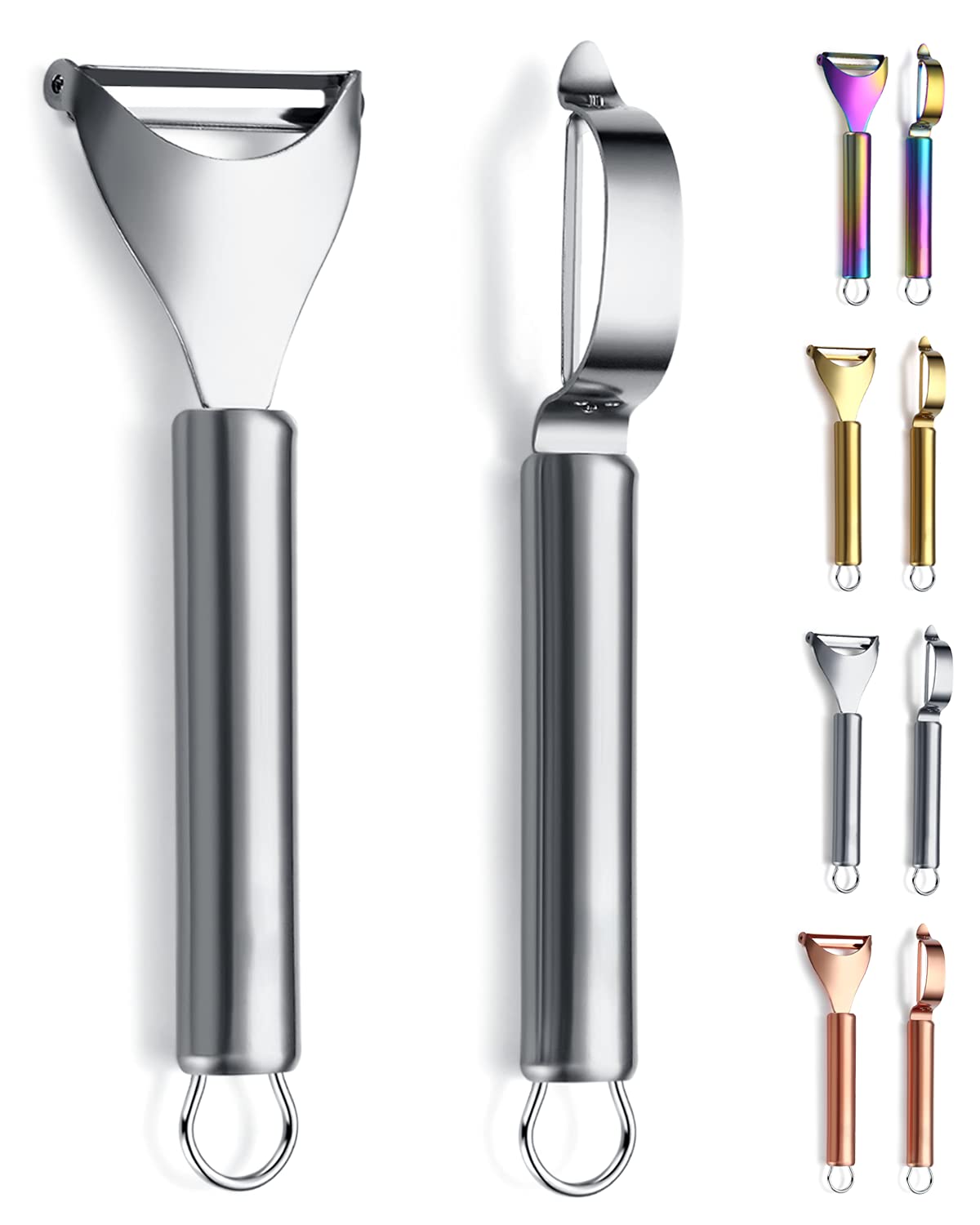 Gold Potato Vegetable And Fruit Peelers For Kitchen, Kyraton Titanium Gold Plating Stainless Steel Peelers,Sharp Blade And Ergonomic Non Slip Easy To Grip Set Of 2