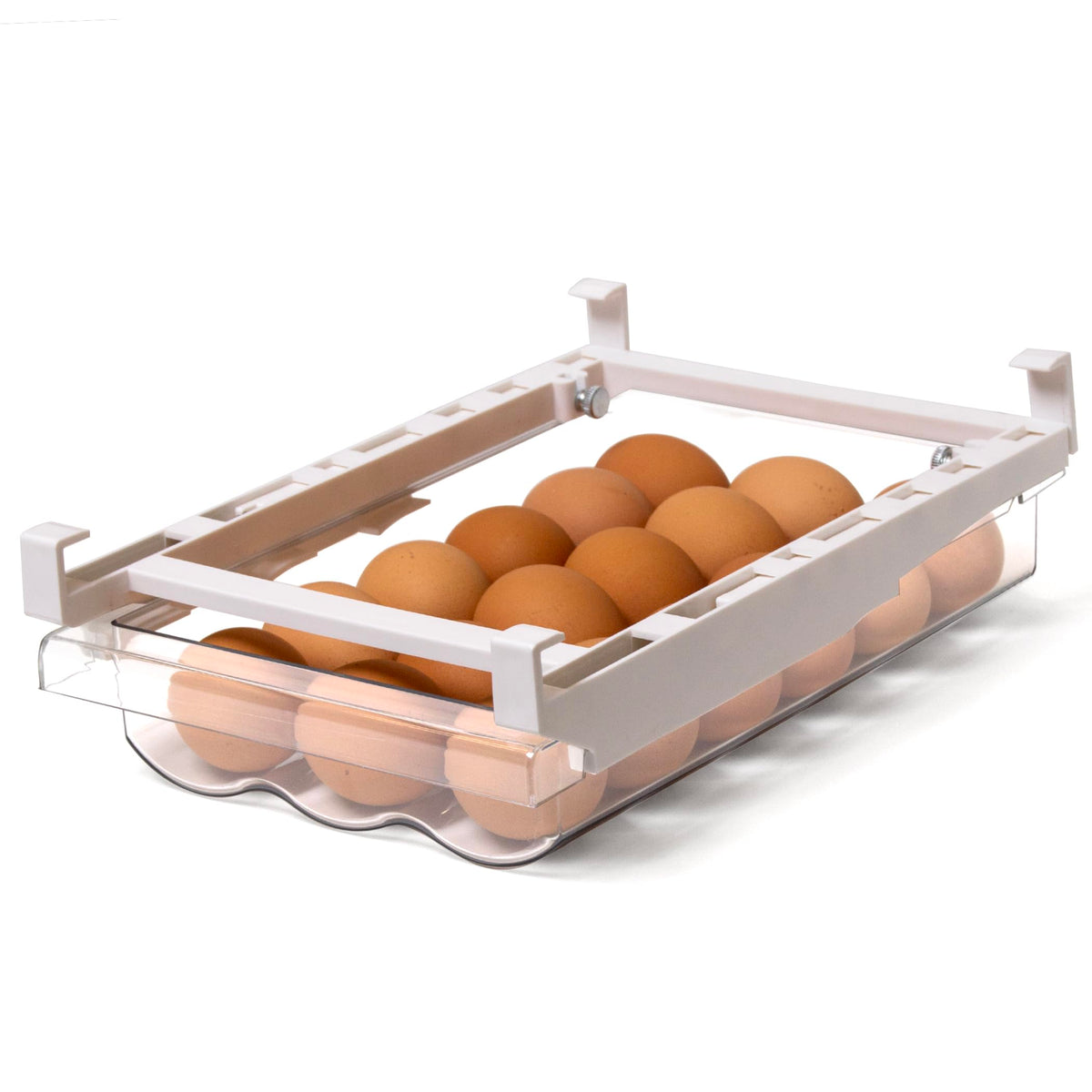 BINO | Pull-out Fridge Organizer | THE HANGER COLLECTION | Fridge Drawer Organizer with 2 Dividers | Clear Pantry Drawer Organizers | Shelf Holder Storage Drawers for Fruits, Veggies & Drinks