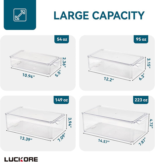 4 Piece Refrigerator Organizer Bins, Clear Fridge Organizers with Lids