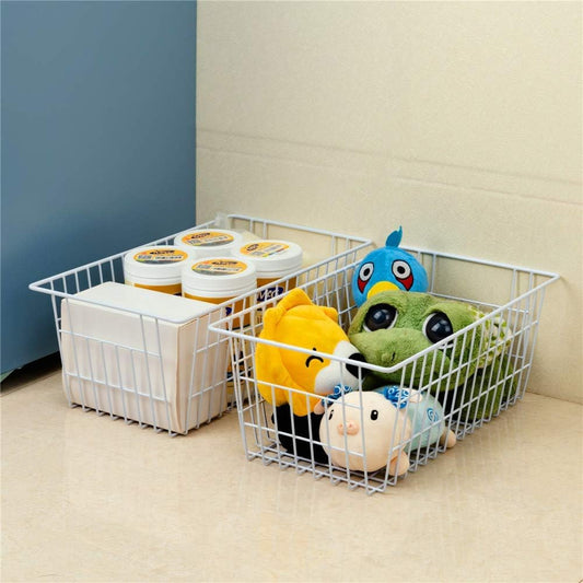 SANNO Freezer Baskets Wire Farmhouse Large Organizer Storage Bins Rack for Storage, Office, Bathroom, Pantry Organization with Handles-Set of 2, 15.7"