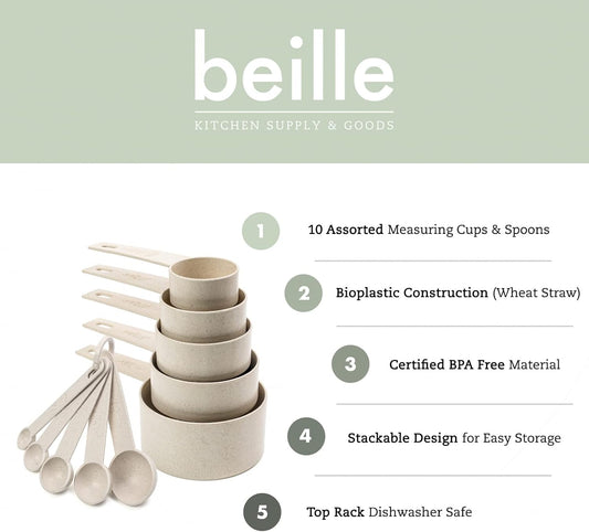 Beille Cream Wheat Straw 10PC Measuring Cups Spoons Set