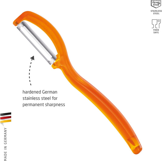 triangle Swivel Peeler, Orange - Stainless Steel Straight Twin Blade