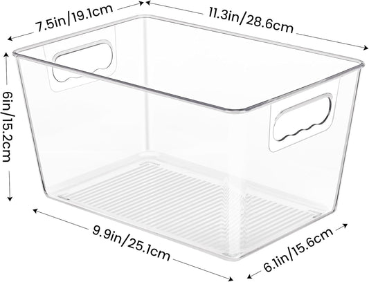 YIHONG Clear Plastic Storage Organizer Bins, 4 Pack Pantry Food Storage Bins with Handle for Kitchen,Refrigerator, Freezer,Cabinet Organization and Storage