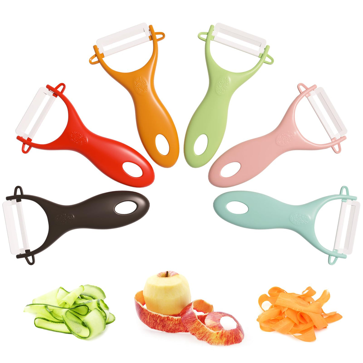 Trez Treamer 6-Pack Vegetable Peelers for Kitchen,Y Ceramic Peeler Safe Potato Peeler Set for Apple Veggie Carrot Fruit Zucchini Cucumber Peelers Bulk with Non-Slip Handle (Y)