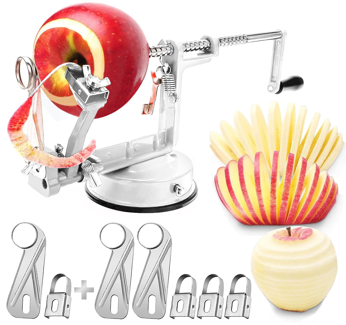 Apple Peeler Corer, Long lasting Chrome Cast Magnesium Alloy Apple Peeler Slicer Corer with Stainless Steel Blades and Powerful Suction Base for Apples and Potatoes(Red)