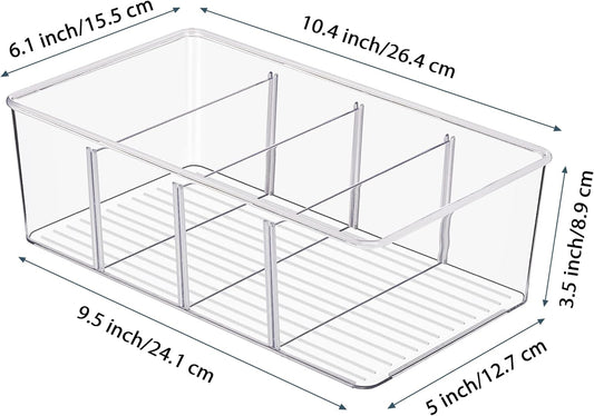 Vtopmart 4 Pack Food Storage Organizer Bins, Clear Plastic, 4 Compartments