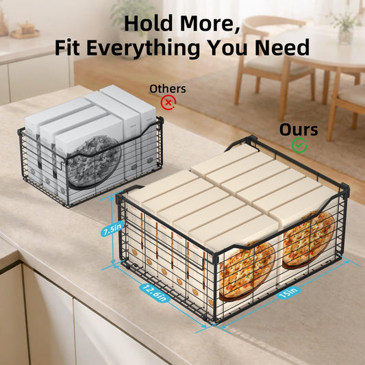 Freezer Organizer Bins,3 Pack Large Deep Freezer Organizer Bins for 5/7/10 Cu.FT Deep Freezer,Easy Access,Stackable & Sturdy,Black