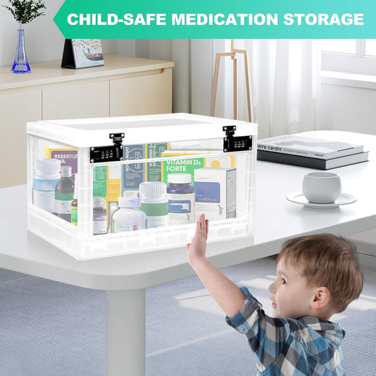 Large Medicine Lock Box with Dual 3-Digit Combination Locks, 24L Lockable Storage Box for Medication, Snacks, Phone, and Electronics - BPA-Free Organizer Bin for Home, Office, Fridge, and Safety
