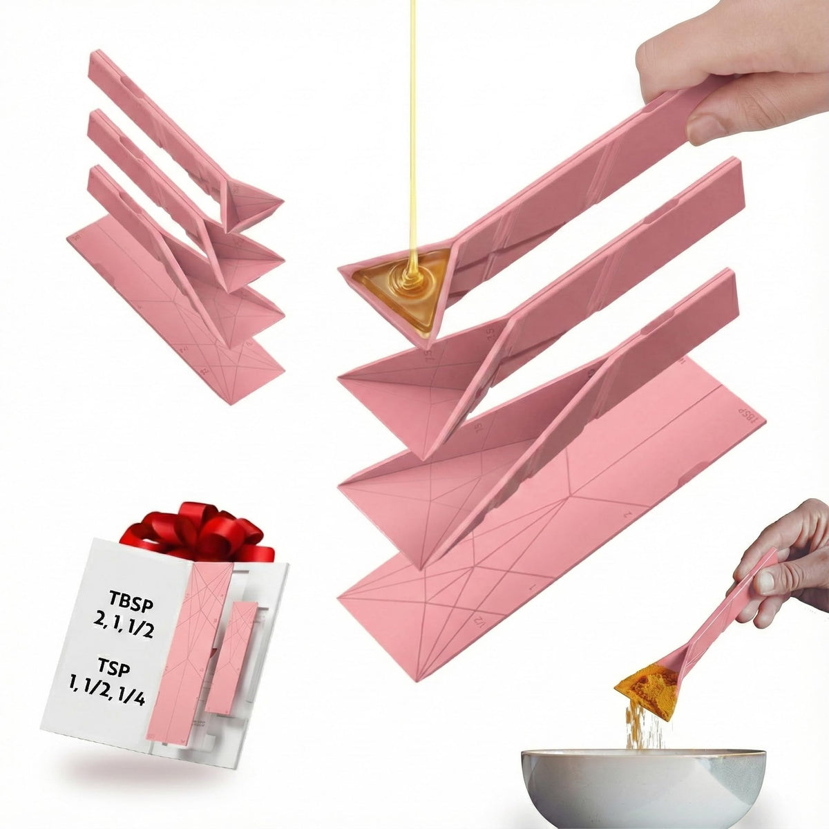 POLYGONS - Original Flat 3-in-1 Folding Measuring Spoons | 2 Spoons fold into 6 Sizes | Magnetic | DuraBend Tech lasts 100k+ folds | LeakProof for Wet & Dry | Gift Packaging | Baking/Cooking (Black)