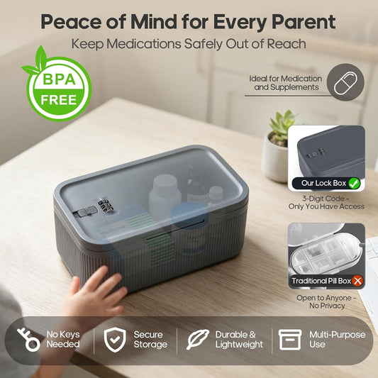 Medication Lock Box with Combination Lock, Keyless Small Box for Fridge Pills Phone Medicine - Home Office Travel Dorm