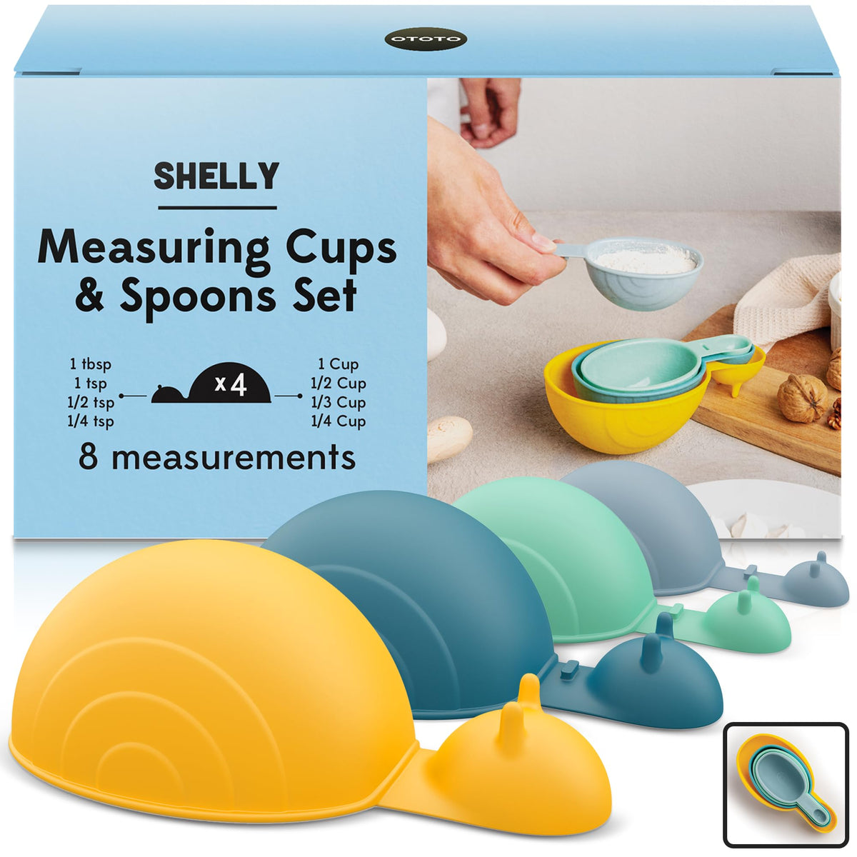 OTOTO Measuring Spoons Set - Teaspoons for Dry & Liquid Ingredients, BPA-free & Dishwasher Safe, Funny Gifts, Baking Accessories, Unique Kitchen Gadgets (Shelly)