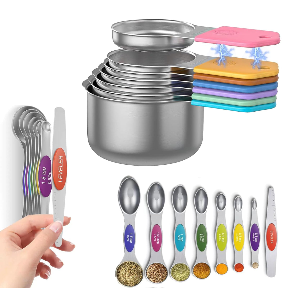 Magnetic Measuring Cups and Spoons Set, 304 Stainless Steel Fits