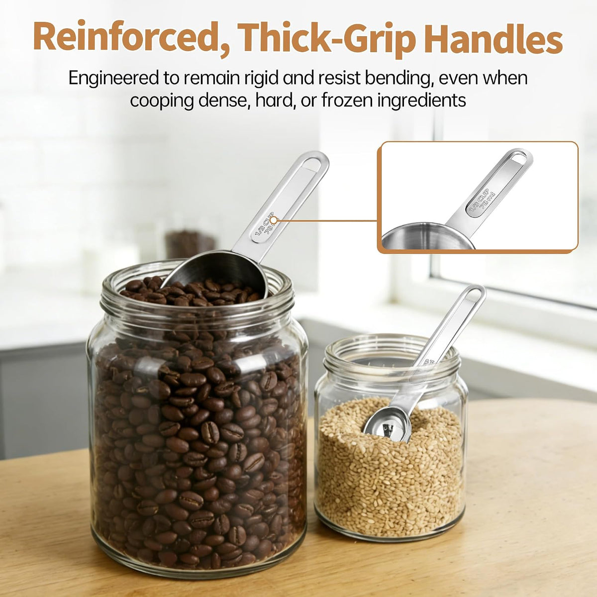 YC Kitchen Measuring Cups and Spoons Set, 8-Piece, Stainless Steel