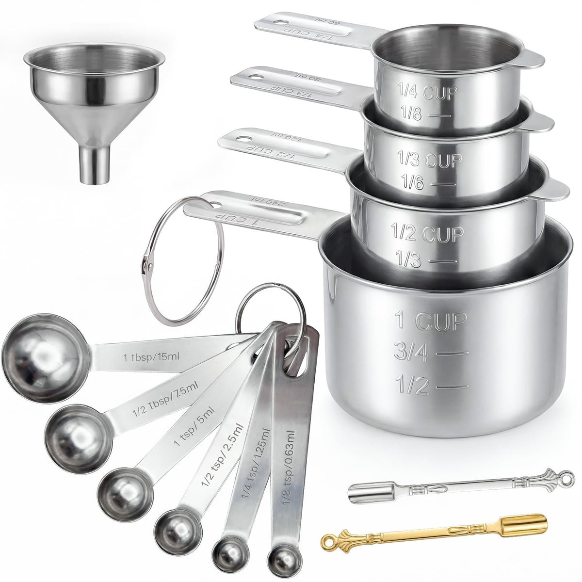 8PCS Measuring Spoons, Premium Heavy Duty Stainless Steel Measuring Spoons Cups Set, Small Tablespoon with Metric and US Measurements, Set of 8 for Measuring Dry and Liquid Ingredients
