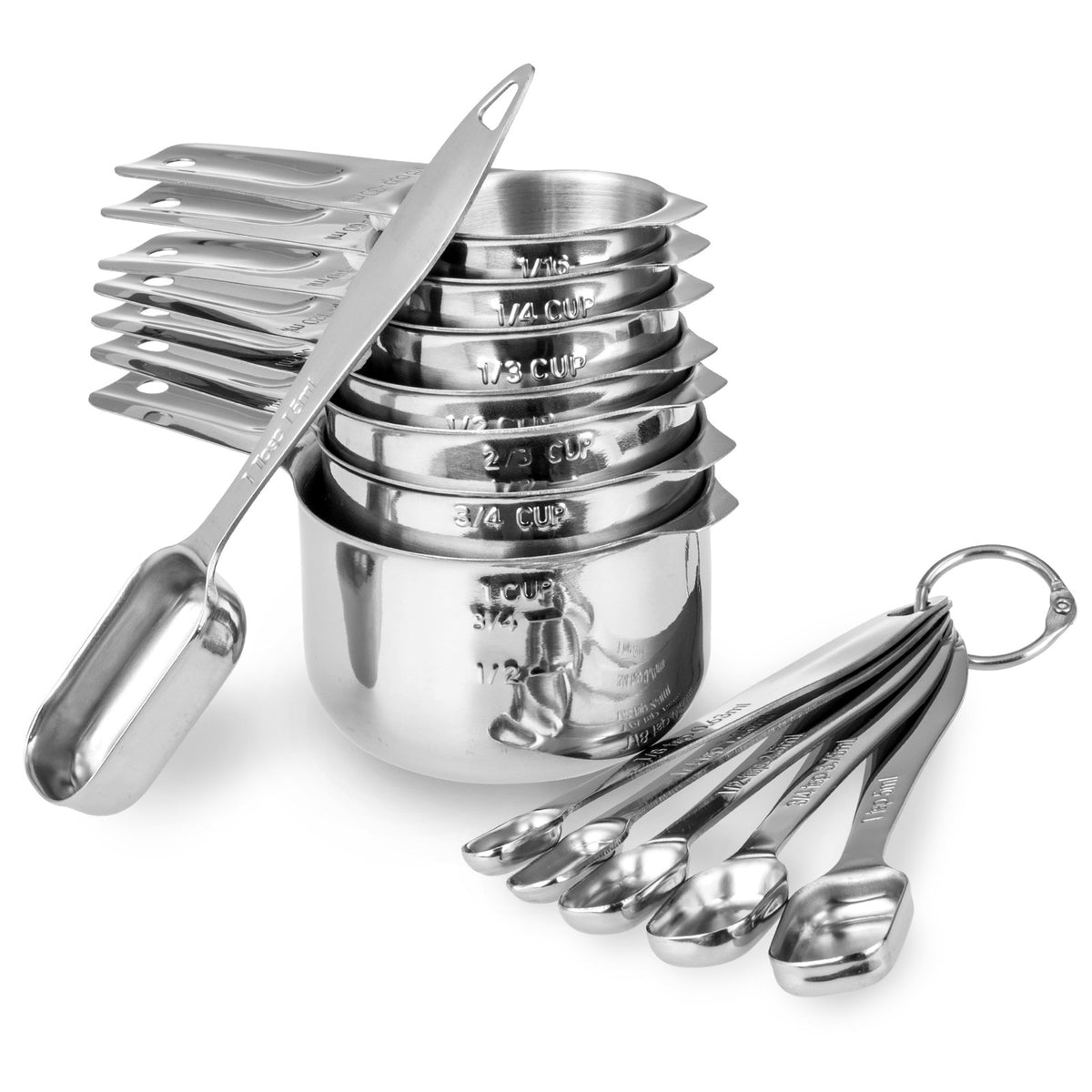 13-Piece Measuring Cups and Spoons Set, 18/8 Stainless Steel, Silver