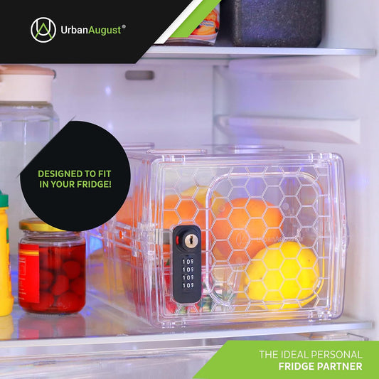 Urban August Combination Lock Box For Food & Medicine - Dual Combination & Keyed, Made of Industrial-Grade Plastic, One Size (Clear)