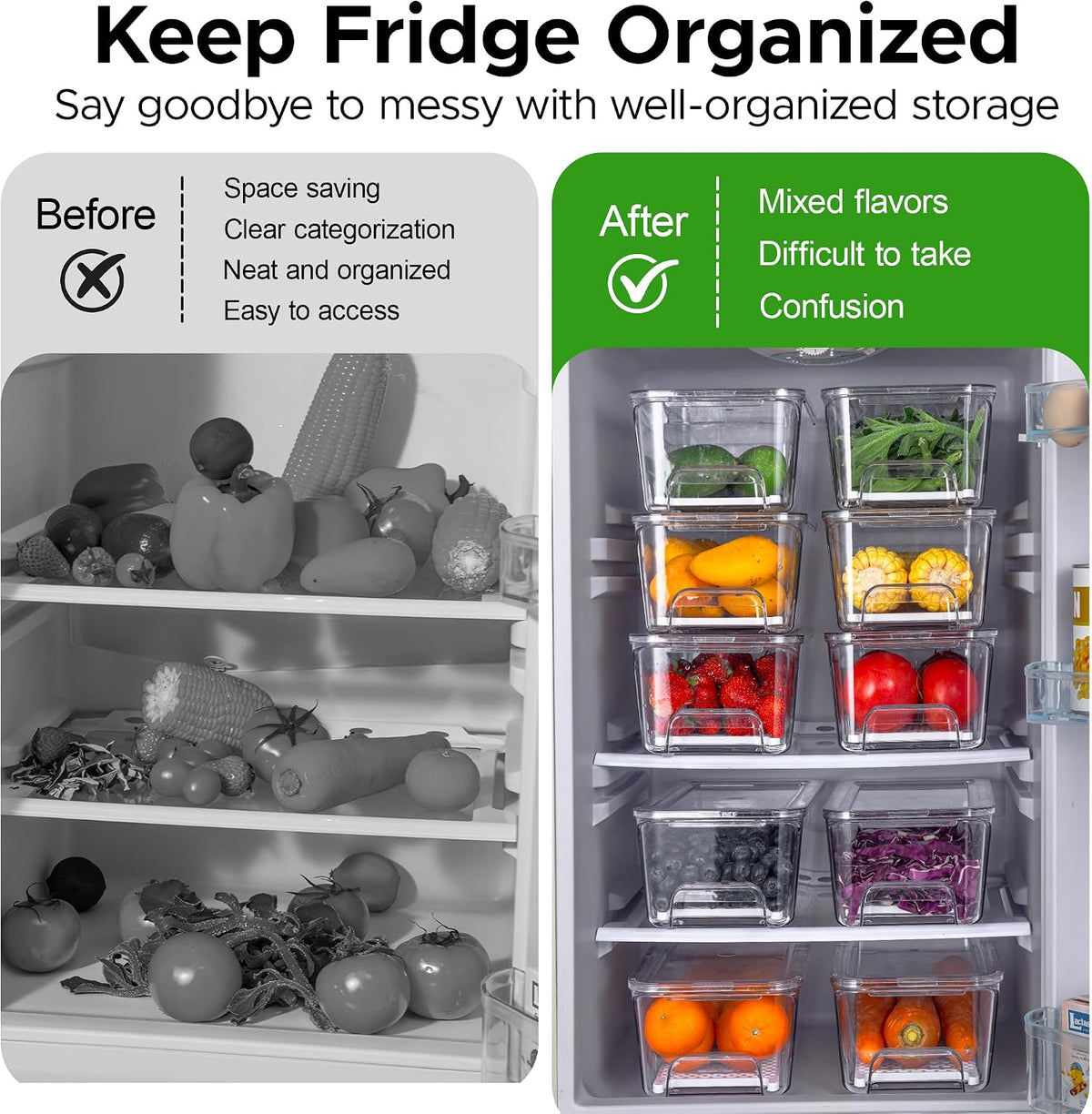 Fruit Storage Containers for Fridge with Pull-Out Organizer Bins, 4 pack