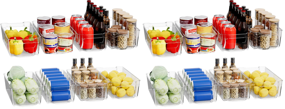 Clear Fridge Organizer, Refrigerator Organizer Bins with Handle, Freezer, Kitchen Cabinet, Pantry Organization, BPA Free Fridge Organizers (12.4 inch 8 Pack)