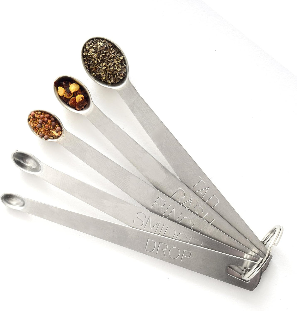 Norpro Mini Stainless Steel Measuring Spoons, Set of 5 (tad, dash, pinch, smidgen and drop), 5" x .5" x .5"