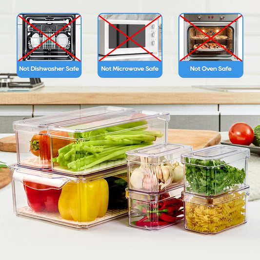 JollyPack Fridge Organizers, Refrigerator Organizer Bins with Lids, 14 Pack
