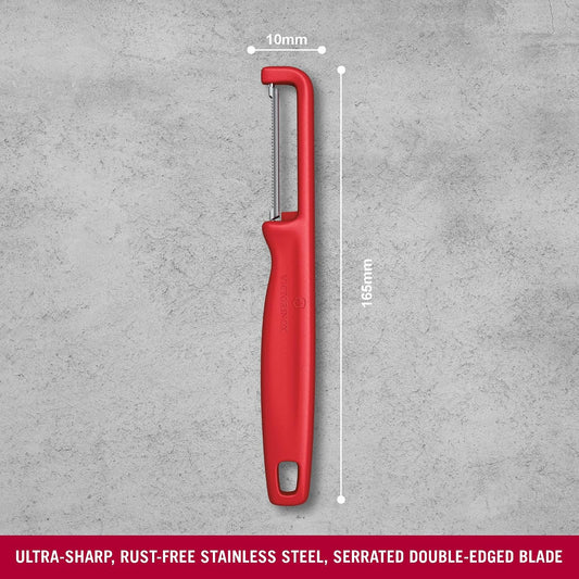 Victorinox Iota Peeler for Vegetables Fruits, Serrated Edge,Swiss Made, Red