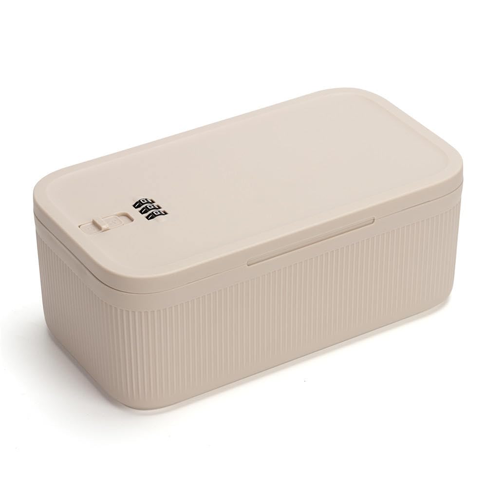 Lockable Storage Box,Medicine Lock Box Travel Case,Refrigerator Bin Container for Food,Medicines,Snacks,Locking Mobile Cell Phone Device Jail,Lockbox for Office,Home,School,Father Gift (Navy Small)