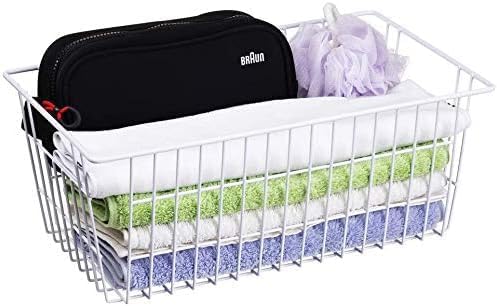 SANNO Freezer Baskets Wire Farmhouse Large Organizer Storage Bins Rack for Storage, Office, Bathroom, Pantry Organization with Handles-Set of 2, 15.7"
