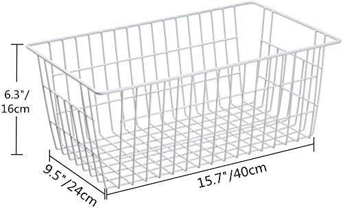 SANNO Freezer Baskets Wire Farmhouse Large Organizer Storage Bins Rack for Storage, Office, Bathroom, Pantry Organization with Handles-Set of 2, 15.7"