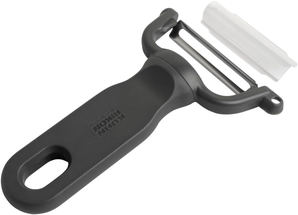 Kuhn Rikon Family Y Peeler, Vegetable Peeler with Straight Stainless Steel Blade, Potato Peeler for Fruits and Vegetables, Grey