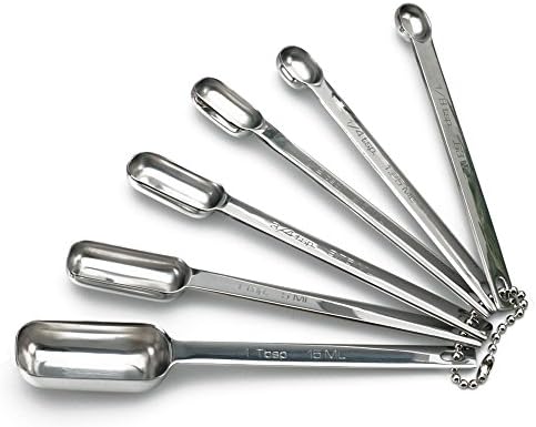 RSVP International Endurance Stainless Steel Spice Measuring Spoons, Set of 6 | 1/8 tsp to 1 Tbsp Measurements | Nest for Easy Storage | Dishwasher Safe | Dry or Liquid | Baking or Cooking