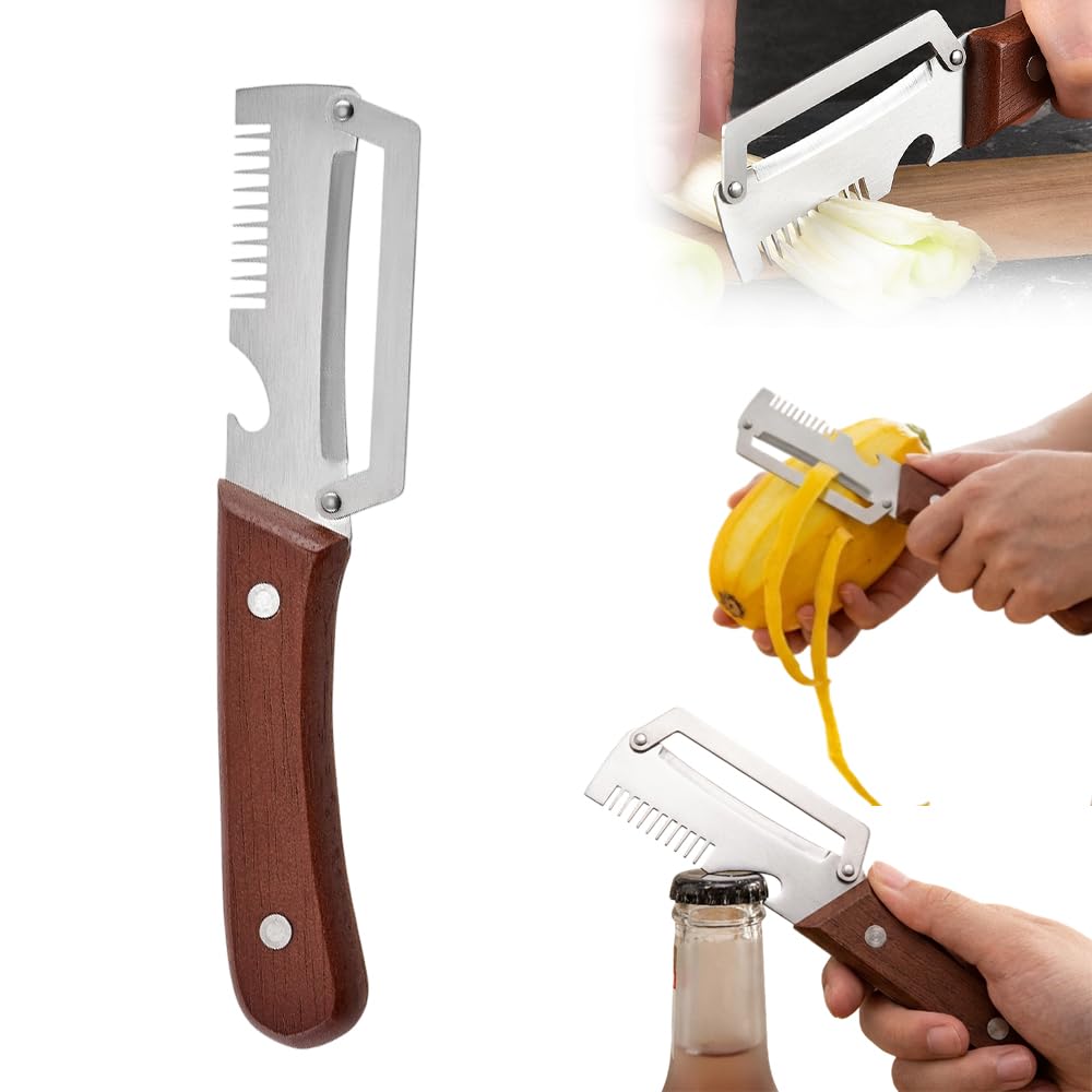 Premium Vegetable Peeler with Wooden Handle and Bottle Opener, 2026 Upgrade Multifunctional Vegetable Peeler for Kitchen, Multi-Functional Kitchen Gadgets Tool for Fruit Vegetables Potato (2)