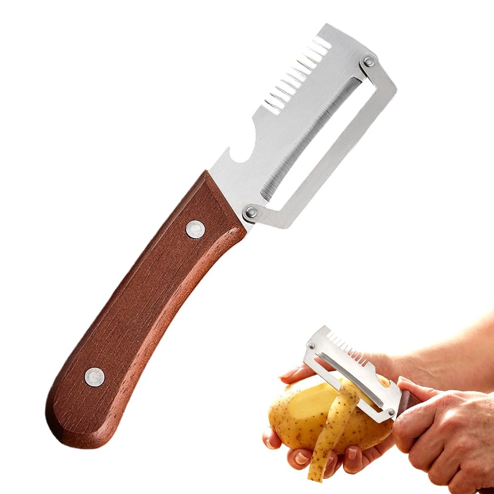 Premium Vegetable Peeler with Wooden Handle and Bottle Opener, Multi-Functional Vegetable Peeler for Kitchen, Kitchen Gadgets Tool for Fruit Pumpkin Peeling Potato Carrot Veggie Peeler (2)