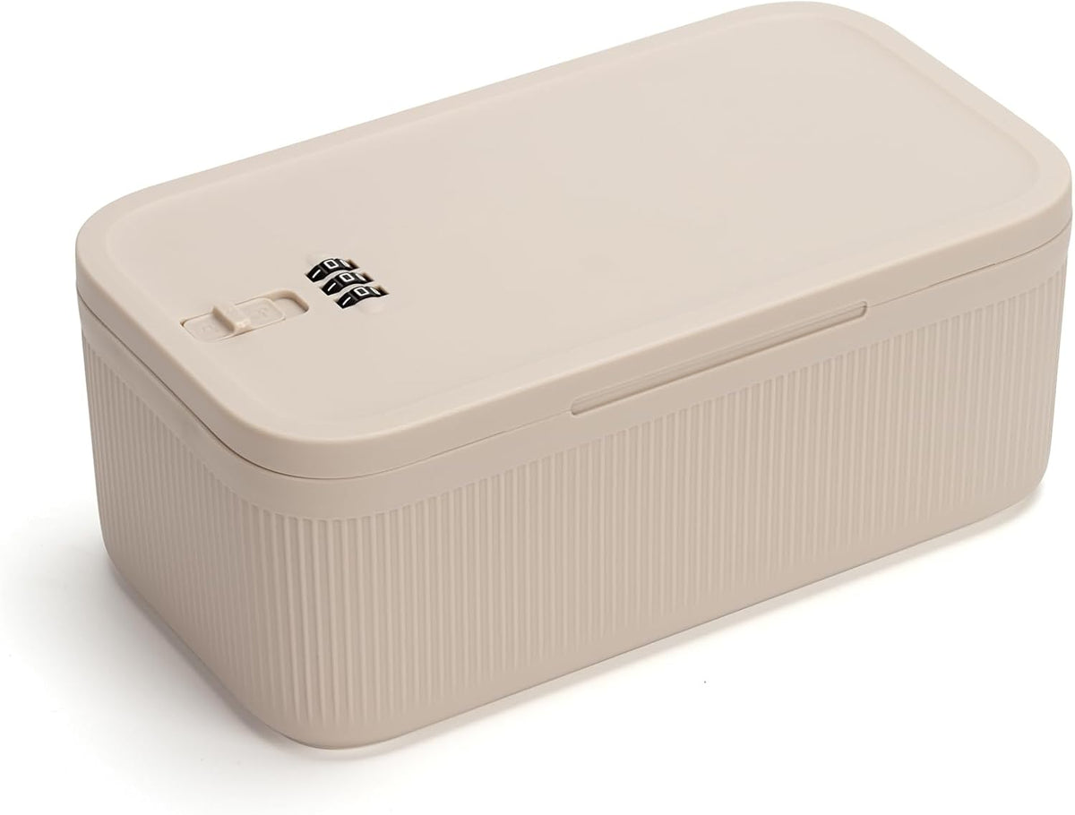 Lockable Storage Box,Medicine Lock Box with Code Lockable Storage Box Fridge Lock Boxes for Medicines, Food,Snacks,Locking Cell Phone Smart Device Jail,Combination Locked Box for Office,Home (Cream)