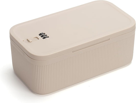Lockable Storage Box,Medicine Lock Box with Code Lockable Storage Box Fridge Lock Boxes for Medicines, Food,Snacks,Locking Cell Phone Smart Device Jail,Combination Locked Box for Office,Home (Cream)