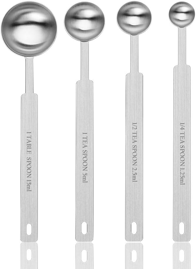 7 Inches Long Handle Measuring Spoons Set, Premium Stainless Steel Metal Spoon, Tablespoon & Teaspoon & Coffee Scoop, for Accurate Measure Liquid or Dry Ingredients, for Cooking Baking
