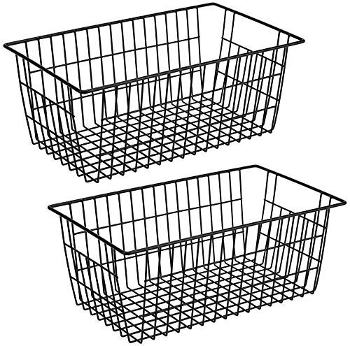 SANNO Freezer Baskets Wire Farmhouse Large Organizer Storage Bins Rack for Storage, Office, Bathroom, Pantry Organization with Handles-Set of 2, 15.7"