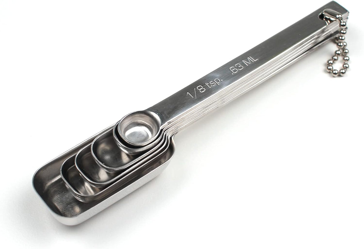 RSVP International Endurance Stainless Steel Spice Measuring Spoons, Set of 6 | 1/8 tsp to 1 Tbsp Measurements | Nest for Easy Storage | Dishwasher Safe | Dry or Liquid | Baking or Cooking