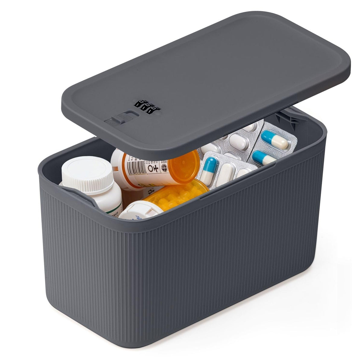Lockable Storage Box,Medicine Lock Box Travel Case,Refrigerator Bin Container for Food,Medicines,Snacks,Locking Mobile Cell Phone Device Jail,Lockbox for Office,Home,School,Father Gift (Navy Small)