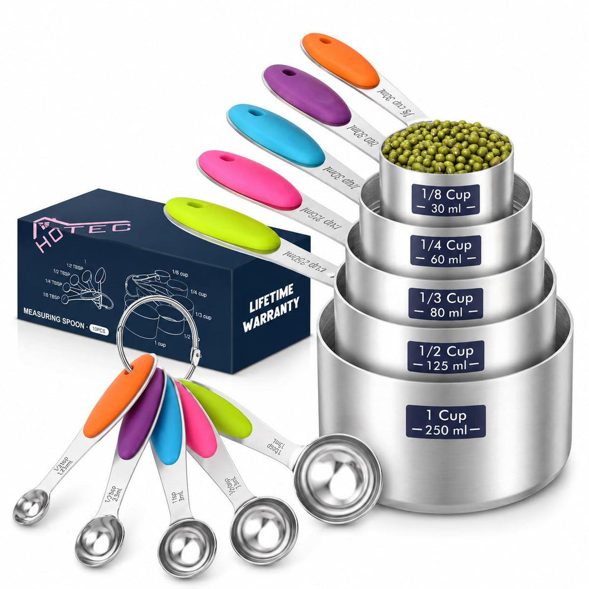 HOTEC 10-Pack Measuring Cups & Spoons Set, Multicolor