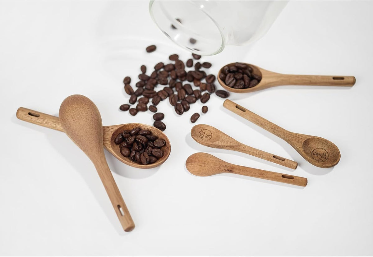 6pcs Measuring Spoons Set, Natural Acacia Wood, Tablespoon Teaspoon