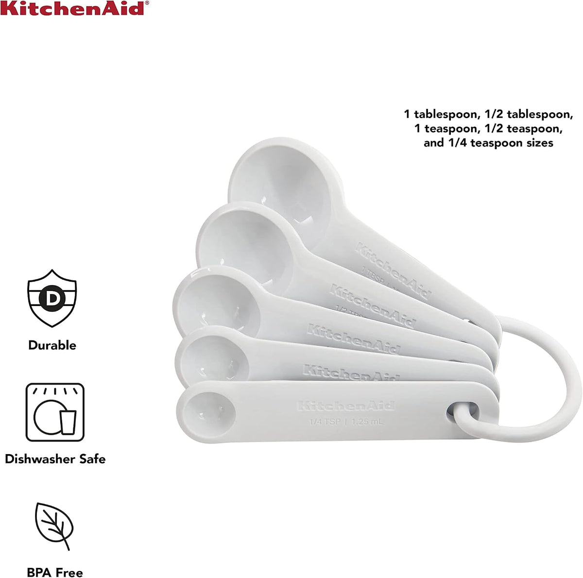 KitchenAid Plastic Measuring Spoons, Set Of 5, White