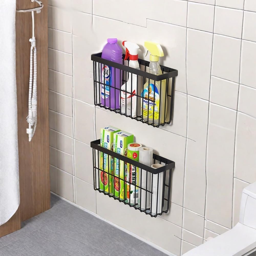 3 Piece Kitchen Cabinet Door Storage Box,Self Adhesive Wall Mounted Storage Boxes,Wardrobe/Bathroom/Refrigerator Small Items Organizer Storage Box (Black3)