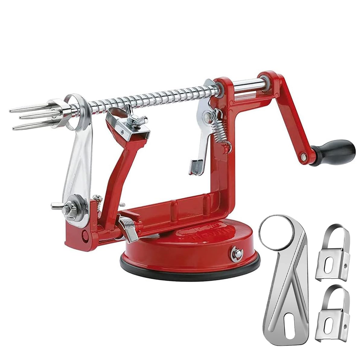 Apple Peeler Corer, Long lasting Chrome Cast Magnesium Alloy Apple Peeler Slicer Corer with Stainless Steel Blades and Powerful Suction Base for Apples and Potato(Blue)
