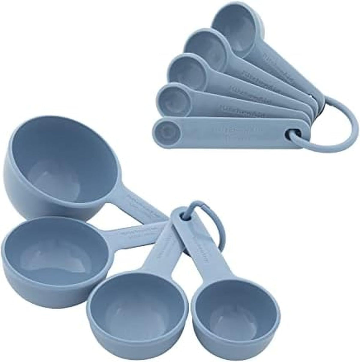 KitchenAid Universal Easy To Read Measuring Cup and Spoon Set with Soft Grip Handle for Maximum Control, Hang Hole and Nesting For Easy Storage, Dishwasher Safe, 9 Piece, White