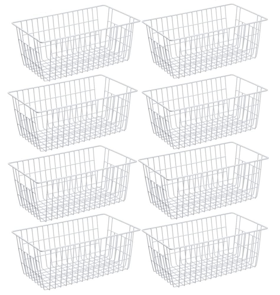 SANNO Freezer Baskets Wire Farmhouse Large Organizer Storage Bins Rack for Storage, Office, Bathroom, Pantry Organization with Handles-Set of 2, 15.7"