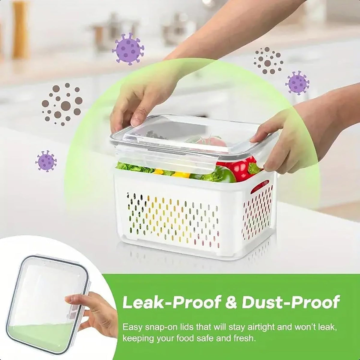 3pcs 4 in 1 Fruit Storage Containers for Fridge with Removable Colanders