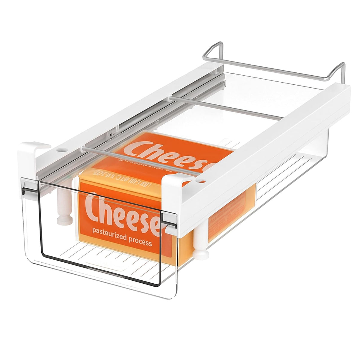 vacane Large Fridge Under Shelf Drawer, Pull Out Refrigerator Drawer Organizer Fridge Organizer Bins, Fridge Storage Container Holder for Produce, Deli Meat, Cheese, Bacon, Easy to Install-L