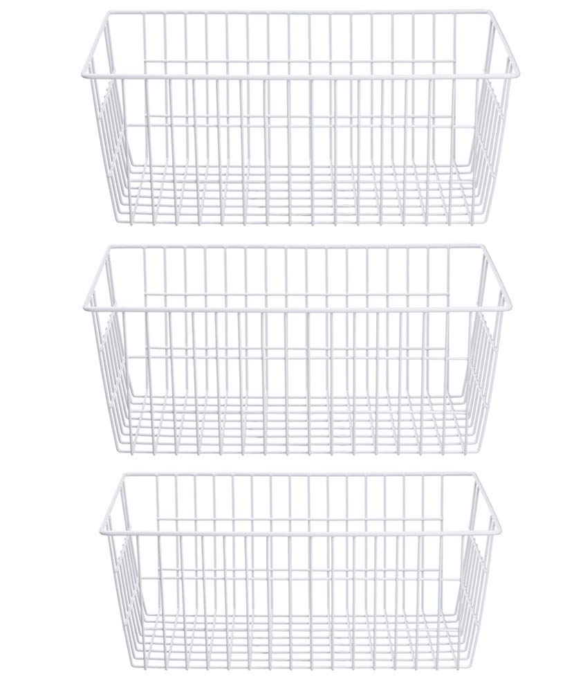 SANNO Freezer Baskets Wire Farmhouse Large Organizer Storage Bins Rack for Storage, Office, Bathroom, Pantry Organization with Handles-Set of 2, 15.7"